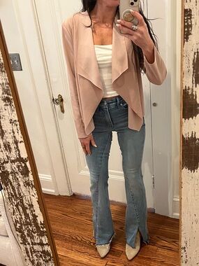 SHEIN Blush Pink Open-Front Waterfall Cardigan